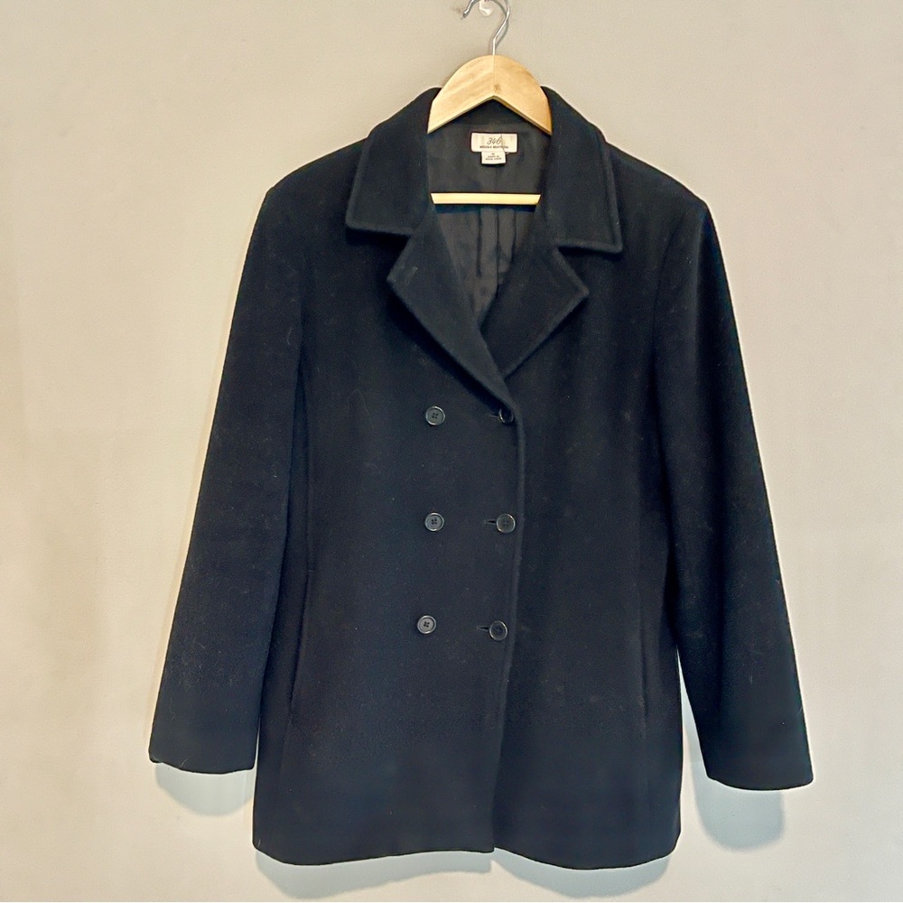 346 Brooks Brothers Black Wool Cashmere Blend Peacoat Coat Size Medium Preppy
